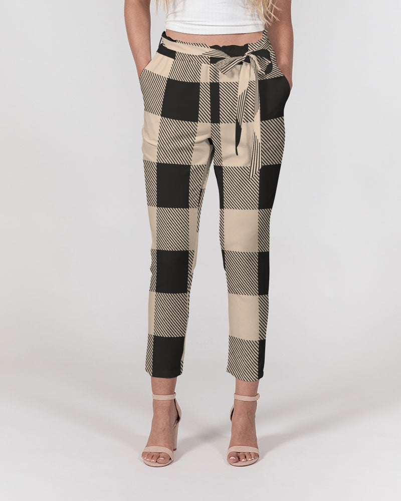 Plaid Print Skinny Belted Tapered Pants