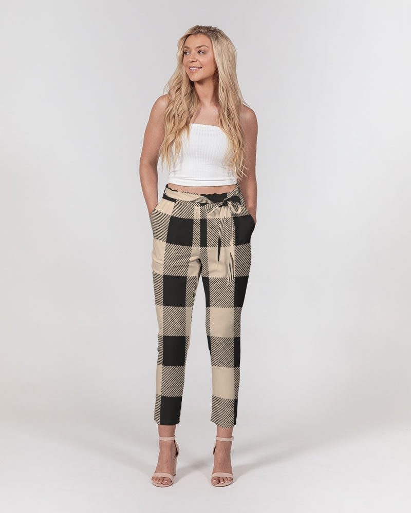 Plaid Print Skinny Belted Tapered Pants