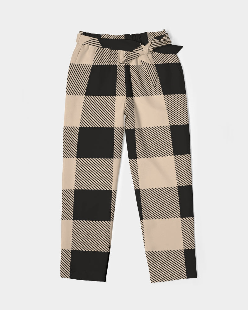 Plaid Print Skinny Belted Tapered Pants