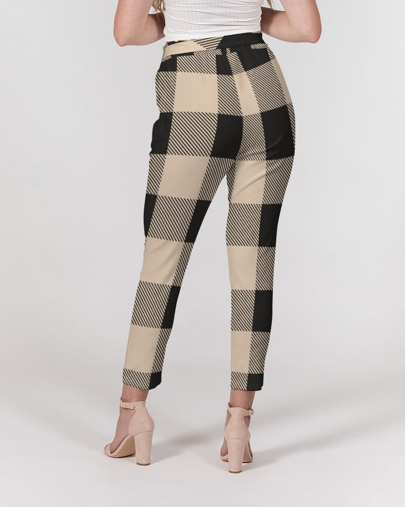 Plaid Print Skinny Belted Tapered Pants