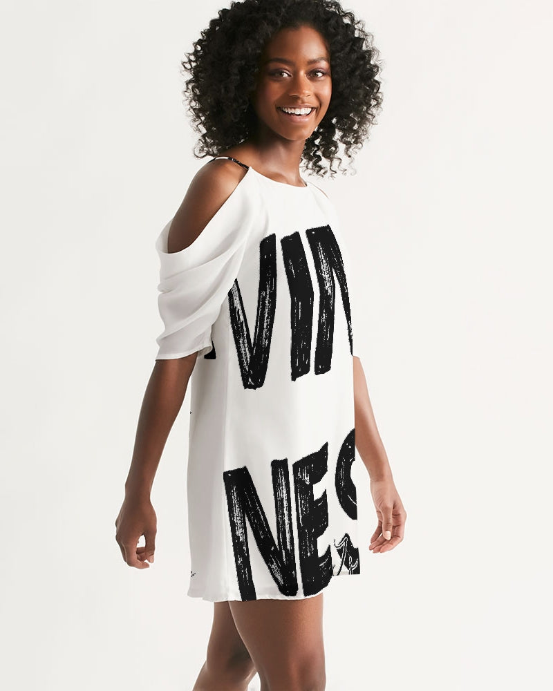 Deception Open Shoulder A-Line Dress