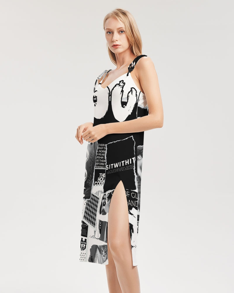Loud Af Women's All-Over Print Tie Strap Split Dress