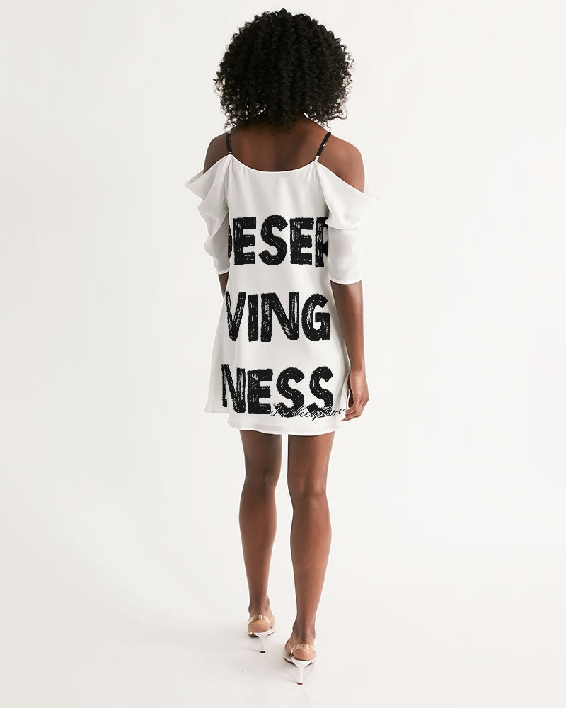 Deception Open Shoulder A-Line Dress